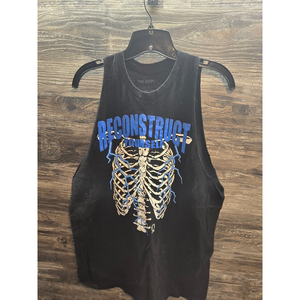 The Drive Clothing Reconstruct Yourself Skeleton Muscle Tank Top Mens Medium Blk